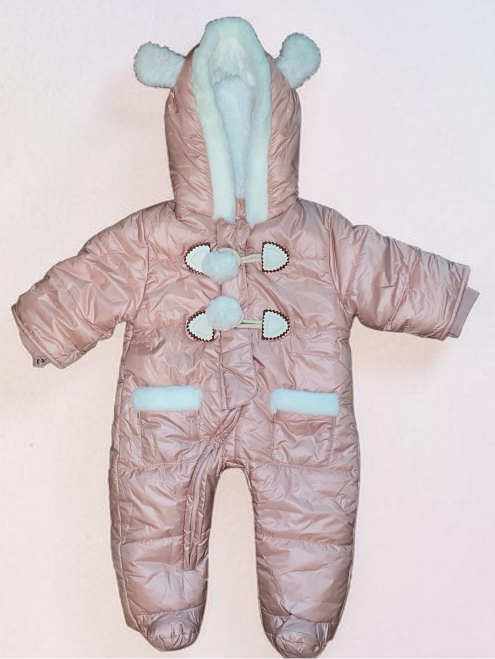 FIRST IMPRESSIONS Infant Girls Puffy Quilted 1 PC Snow Suit Pink White 6-9 MO